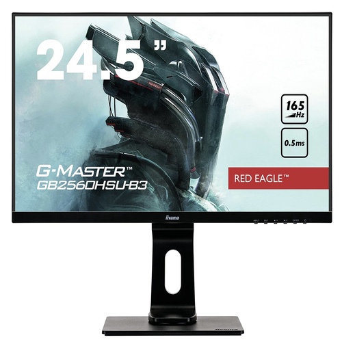 iiyama G-MASTER Red Eagle GB2560HSU-B3 62cm (24.5') Gaming Monitor Full-HD (HDMI, DisplayPort, USB 2.0) 0.5ms Response Time, 165Hz, FreeSync Premium, Height Adjustment, Pivot, Black [Energy Class F]