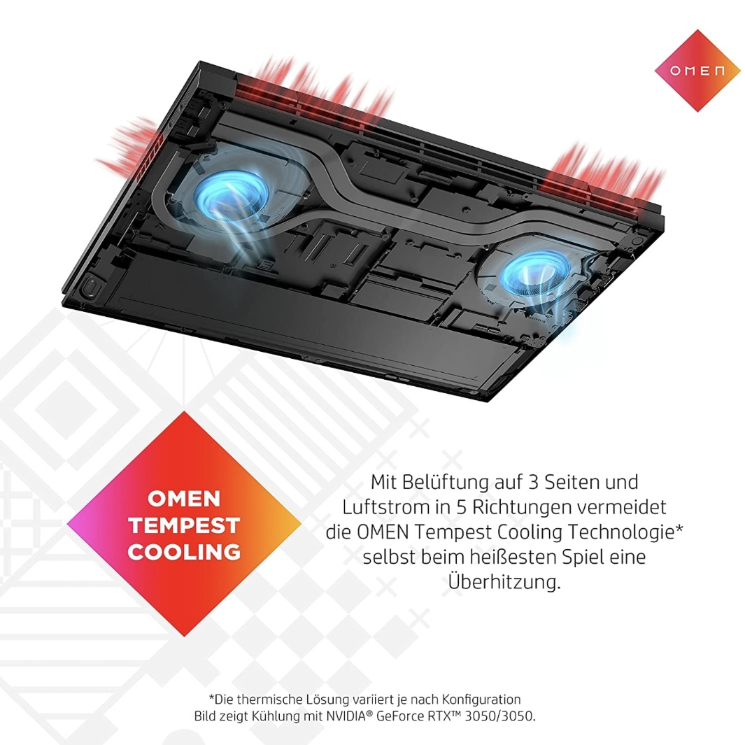 Omen 16-b0085ng (16.1inch/FHD 144Hz) Gaming Laptop (Intel Core i7-11800H, 16GB DDR4, 512GB SSD, 32GB 3DXpoint, NVIDIA GeForce RTX 3070 8GB, Windows 10, 4 Zone RGB Keyboard, QWERTZ) Shadow Black - Image 6