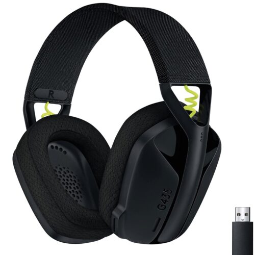 Logitech G 435 LIGHTSPEED and Bluetooth Wireless Gaming Headset - Lightweight, over-ear, built-in microphones, 18 hours battery, Compatible with Dolby Atmos, PC, PS4, PS5, Mobile - Black