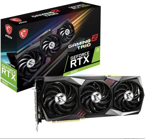 MSI GeForce RTX 3080 GAMING Z TRIO 10G LHR Gaming Graphics Card - NVIDIA RTX 3080 LHR, GPU 1830MHz, 10GB GDDR6X Memory, Black